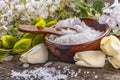 Sea bath salt in bowl Royalty Free Stock Photo