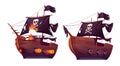 Sea battle of wooden ship, pirate sailboat