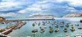 Sea bay docks with yachts, small boats and motorboats Royalty Free Stock Photo