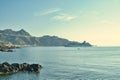 Sea bay in Giardini Naxos overlooking Taormina, Sicily, Royalty Free Stock Photo