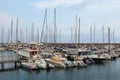 Sea bay with yachts and boats at cloudy day in San Remo, Italy, Royalty Free Stock Photo