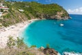Sea beach with blue water, white sand and mountain landscape in gustavia, st.barts. Summer vacation on tropical beach. Recreation, Royalty Free Stock Photo