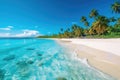 Sea beach with blue water, white sand, palm trees and sky, generative AI Royalty Free Stock Photo