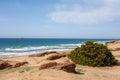 Sea beach at Lake Corission Lagoon with sandstones in Corfu Royalty Free Stock Photo