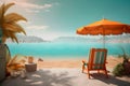 Sea Beach with mountain view, relax and recreation concept, realistic 3D illustration, generative ai