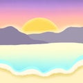 Sea Beach with Mountain View Sunset Sky Graphic Wallpaper Background Royalty Free Stock Photo