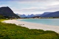 Sea beach in the mountains.