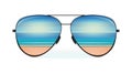 Sea and the beach are reflected in sunglasses Royalty Free Stock Photo