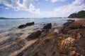 Sea beach and rock on blue sky