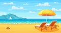 Sea beach and sun loungers. Royalty Free Stock Photo