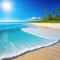 sea beach on a sunny day with crystal clear water small waves and a blue sky summer background