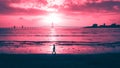 Sea Beach sunset alon Boy Royalty Free Stock Photo