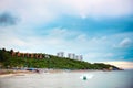 Boat park in blue sea, blue sea and beach of Thailand, Pattaya Thailand