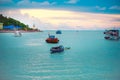Boat park in blue sea, blue sea and beach of Thailand, Pattaya Thailand