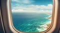 Sea and beach, view from an airplane window. Travel and air transportation Royalty Free Stock Photo