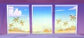Sea and beach window view from tropical hotel room Royalty Free Stock Photo