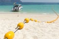 Sea beach with yellow buoys, Safety Swimming zone.