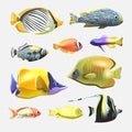 Sea beautiful fish collection isolated on white background. Flat design fish. Vector illustration, fishes. Fish