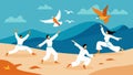 Sea birds circle above a group of Tai Chi practitioners on the sandy beach their movements resembling a beautiful and Royalty Free Stock Photo