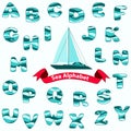 Sea blue Alphabet. Vector illustration