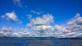 Sea and blue sky. White clouds over lake. Summer Landscape