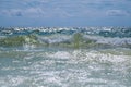 Sea with blue texture. Sea with splash motion. Sea on natural beach. Sea with transparent waves. Royalty Free Stock Photo