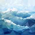 Sea, blue waves, white foam, blue sky, beautiful seascape, polygonal