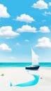 Blue sky and white clouds beach landscape layout illustration Royalty Free Stock Photo