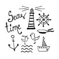 Sea and Boat Hand-drawn Doodles