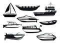 Sea boats little fishing ships sailboats isolated Vectors Silhouettes