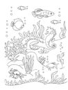 Sea bottom coloring book page.