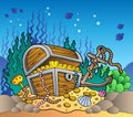 Sea bottom with old treasure chest Royalty Free Stock Photo