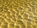 Sea bottom texture, yellow sand waves in shallow water. Royalty Free Stock Photo