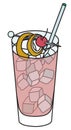 Sea Breeze classic IBA listed cocktail in highball glass. Vodka based pink drink garnished with orange twist and cherry