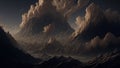 Sea of brown clouds and mountains, dusk time creative Generative AI