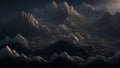 Sea of brown clouds and mountains, dusk time creative Generative AI