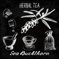 Sea buckthorn herbal tea. Chalk board set of elements