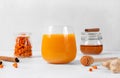 Sea buckthorn smoothie with ginger, honey and cinnamon Royalty Free Stock Photo