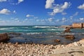 The sea in Byblos close ancient roman ruins in Lebanon