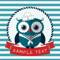 Sea card with sailor owl. Vector illustration. Royalty Free Stock Photo