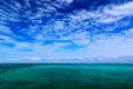 Sea in Caribbean with blue sky and white cloud. Water surface in ocean. Beautiful morning twilight sea landscape. Pink clouds with Royalty Free Stock Photo