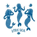 Sea cartoon illustration with lovely mermaids