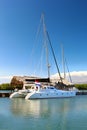 Sea catamaran in a harbor Royalty Free Stock Photo