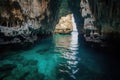 sea cave entrance surrounded by turquoise waters Royalty Free Stock Photo