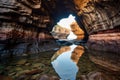 sea cave reflections in calm tidal pools