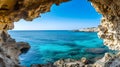 Sea Caves in Agia Napa, Cyprus, with a clear blue sky as the background, during a sunny afternoon.