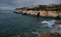 Sea caves on the rocky coast of Peyia village at Paphos District in Cyprus