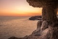 Sea caves at sunset. Mediterranean Sea. Nature composition