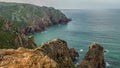 Cabo da Roca `Cape Roca` forms the westernmost mainland of continental Europe. Portugal