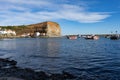 Sea cliffs overlooking Staithes Harbor in North Yorkshire Royalty Free Stock Photo